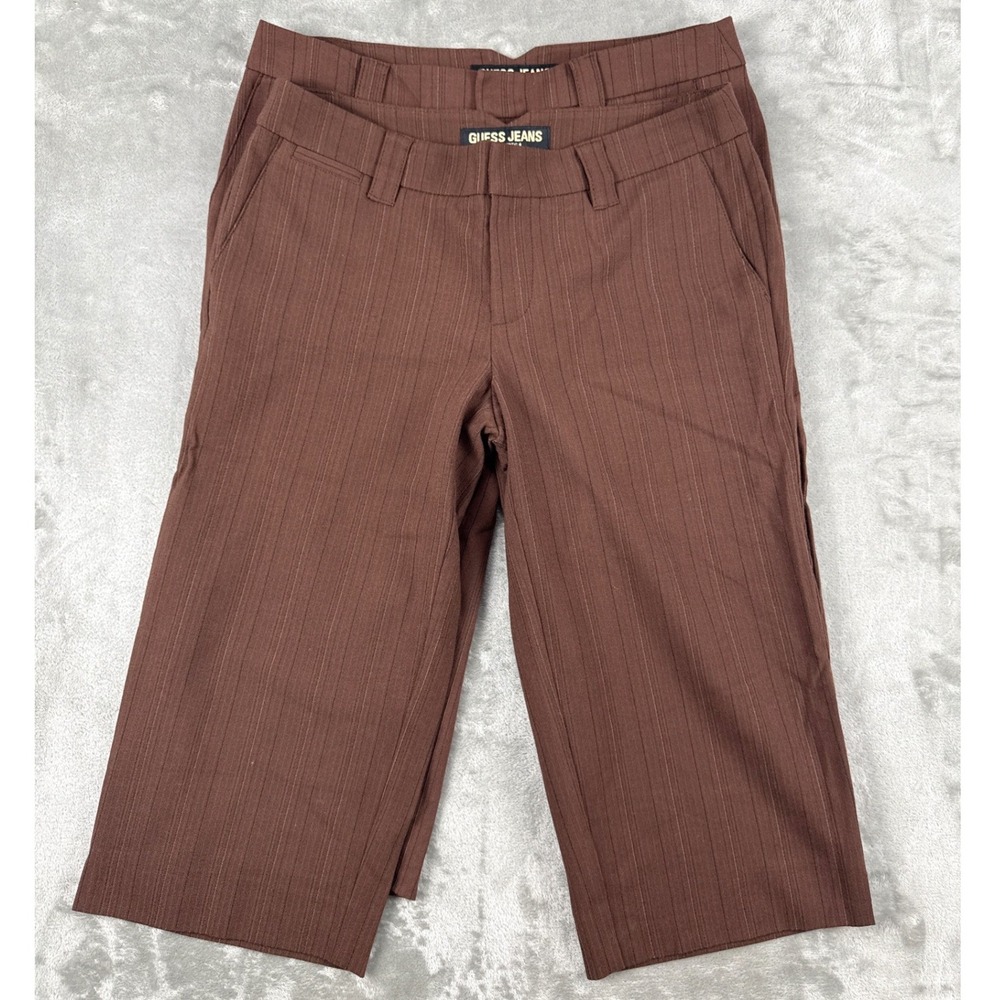 Guess Jeans Brown Pinstripe Cropped Wide Leg Trousers Size 27 Vintage Style